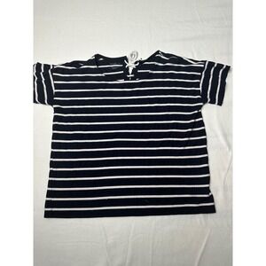 Striped T-Shirt Women's Short Sleeve Lace Up Neckline‎ Casual Top XL